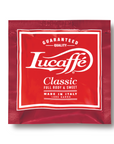 Lucaffé Classic coffee pod in red packaging, Italian espresso blend with full body and sweet flavor.